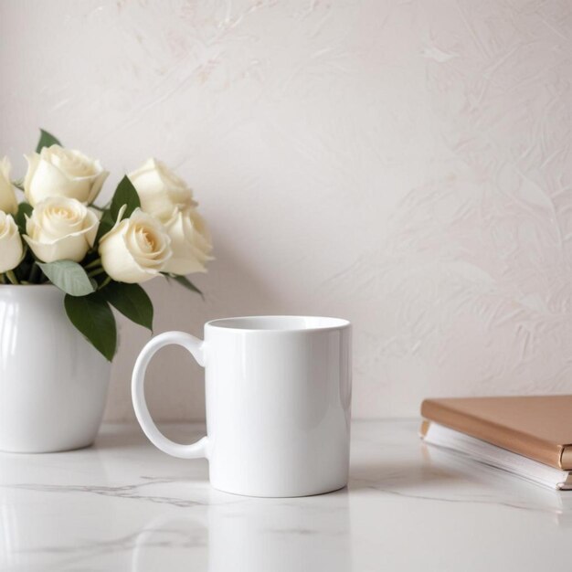 Photo plain white mug mockup luxe glam background living room