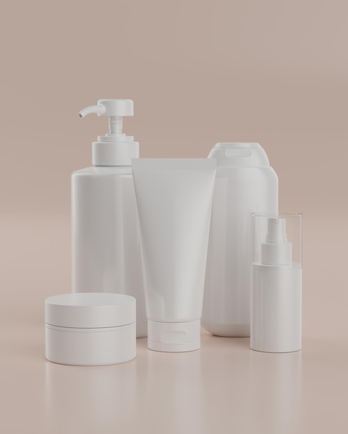 The plain white packaging of a series of skincare products for mockup