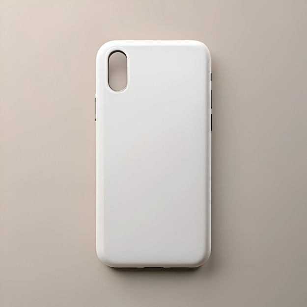 A plain white smartphone case isolated on a light brown background