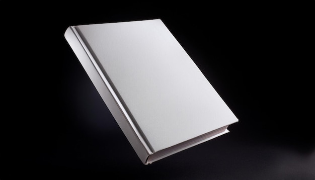 plain white thick book cover floating on black background