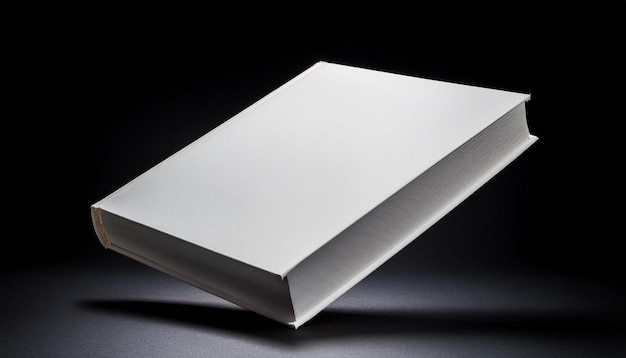 plain white thick book cover floating on black background