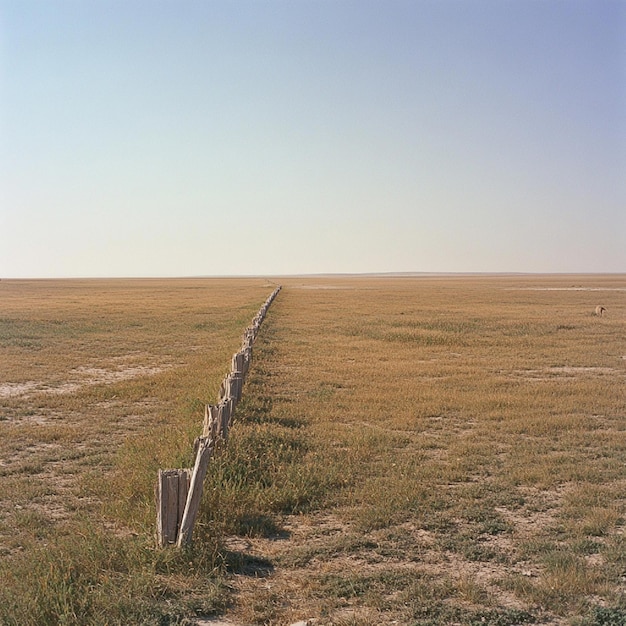 Photo a plain with a natural wooden wall extending into the distance