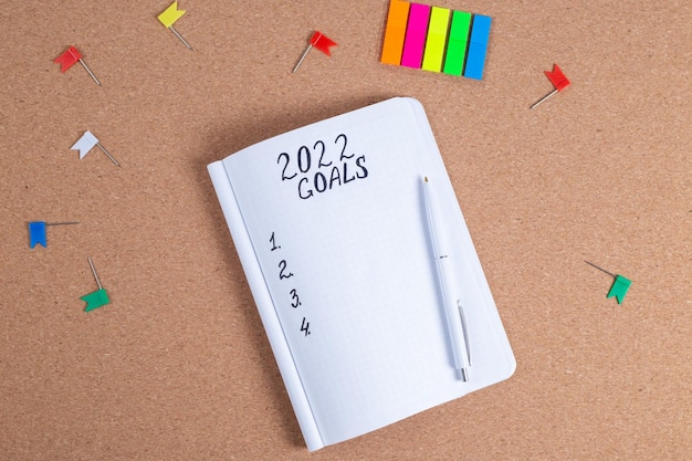 Plan for 2022 Notebook and office accessories on the table top view