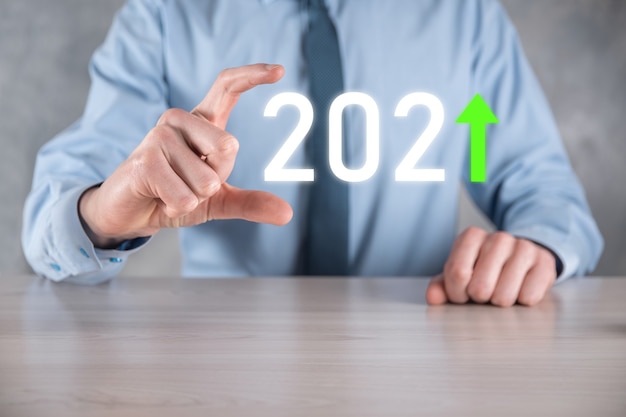 Plan business positive growth in year 2021 concept