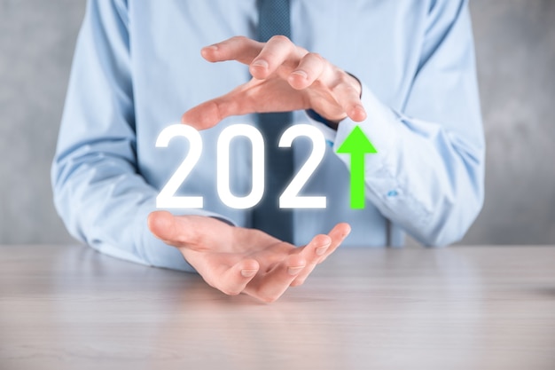 Plan business positive growth in year 2021 concept