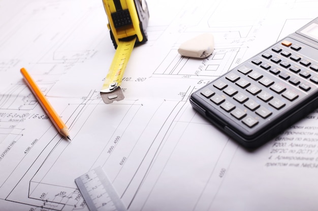 Plan - engineering drawing on the table