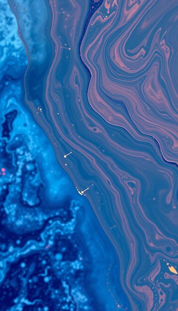 a plane flying over a blue ocean with a purple streak of paint