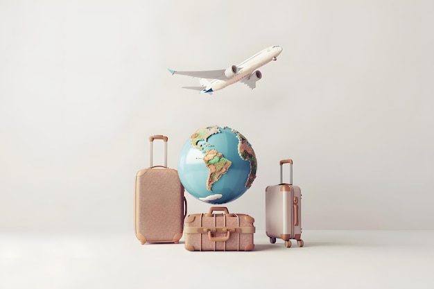 Photo a plane flying over a globe with a globe and a globe with a plane in the background