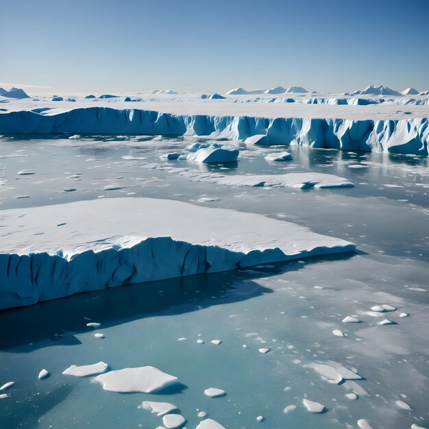 a plane flying over an iceberg with icebergs in the background