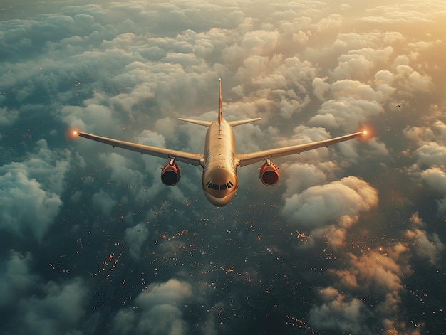 a plane flying in the sky above the clouds