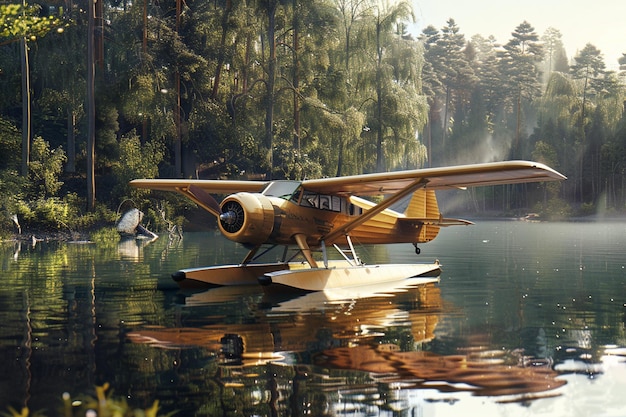 a plane is floating on a lake with the letters k - r on the side