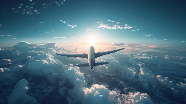 a plane is flying in the sky above the clouds