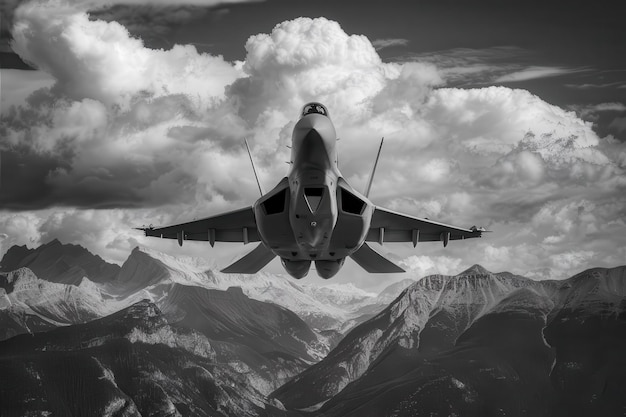 Photo a plane is flying in the sky with mountains in the background