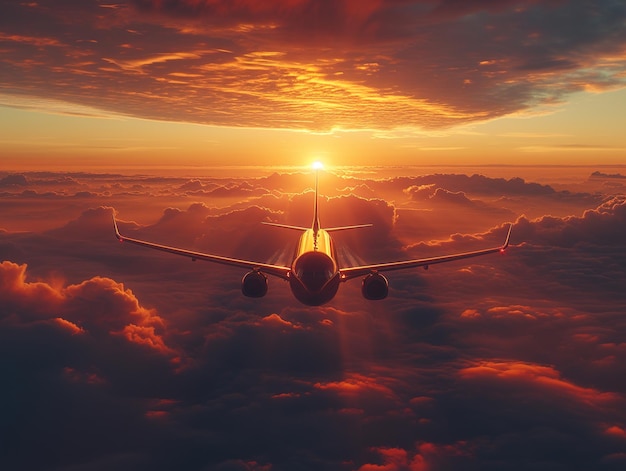 a plane is flying in the sky with the sun behind it