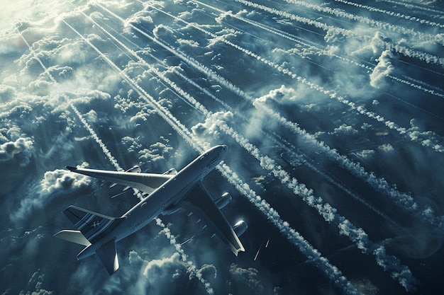 Photo a plane is flying over a snow covered field