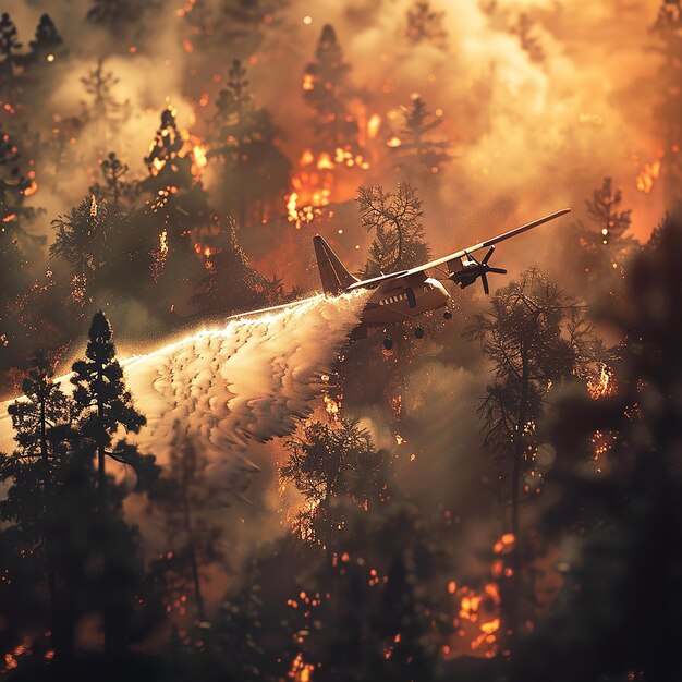 a plane is flying through the woods with trees in the background