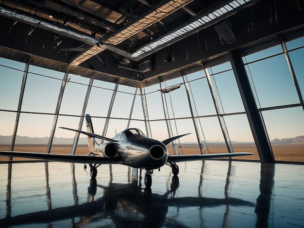 Photo a plane is in a hangar with the windows open