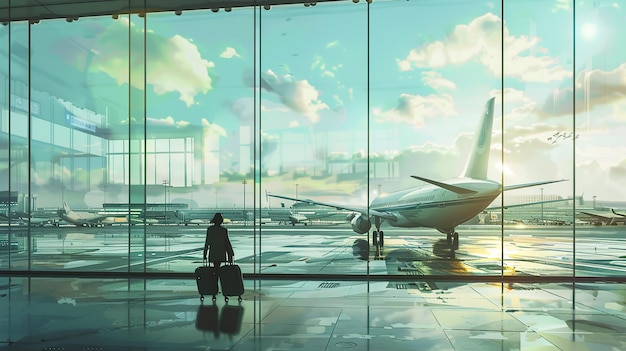 a plane is parked in front of a window with a person standing in front of it