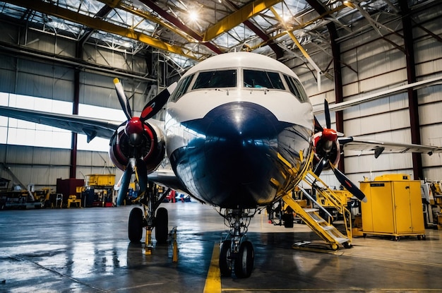 a plane is parked in a hangar with the word quot s quot on the front