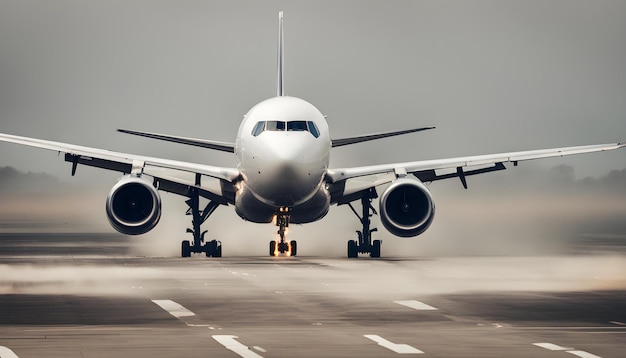 a plane is on the runway with the landing gear down