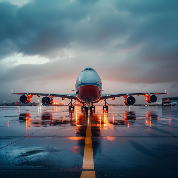 a plane is on the runway with the lights on