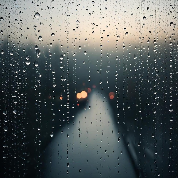 a plane is seen through a window with raindrops on it