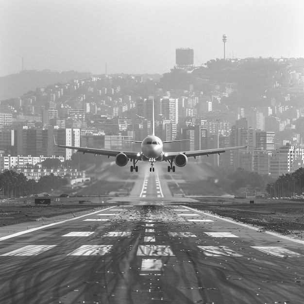 Photo a plane is taking off from an airport runway