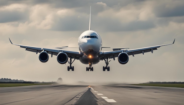 a plane is taking off from an airport runway