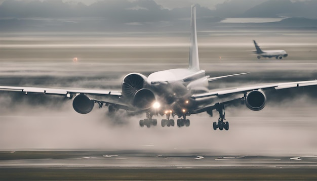 a plane is taking off from a runway with the landing gear down