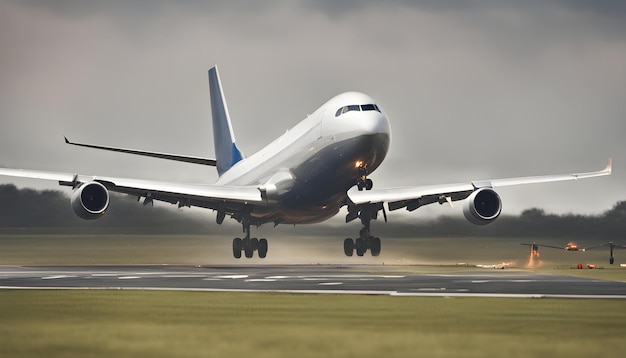 a plane is taking off from a runway with the landing gear down