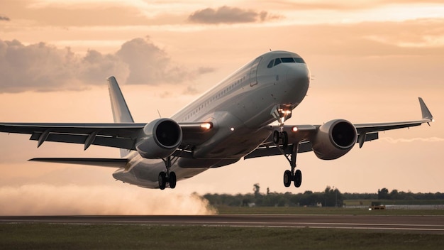 a plane is taking off from a runway with the landing gear down