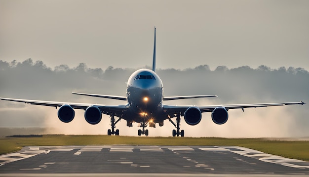 a plane is taking off from a runway