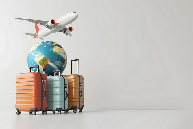 a plane and a plane on a cart with luggage and a globe on the top