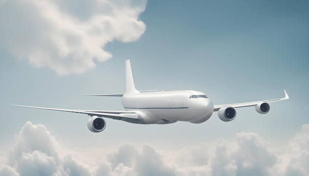 a plane in the sky with clouds in the background