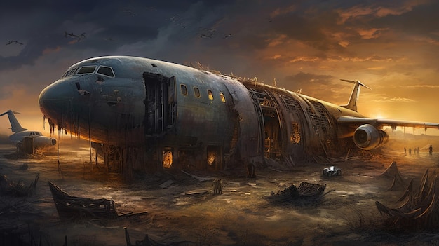 A plane that has been abandoned on the ground