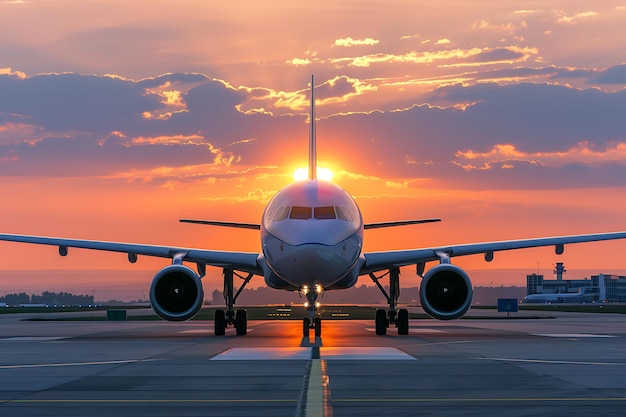 the plane that is ready to fly is running in the background of the beautiful evening sky