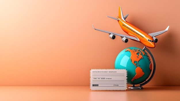 Photo plane ticket and globe with soft peach tones for travel and business opportunities