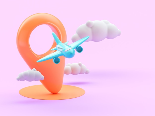 Plane with 3D location icon 3D render