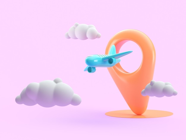 Plane with 3D location icon 3D render