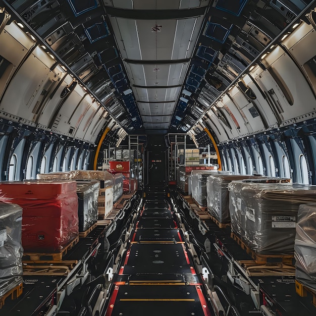 Photo a plane with boxes on the side and a red box on the side of the plane