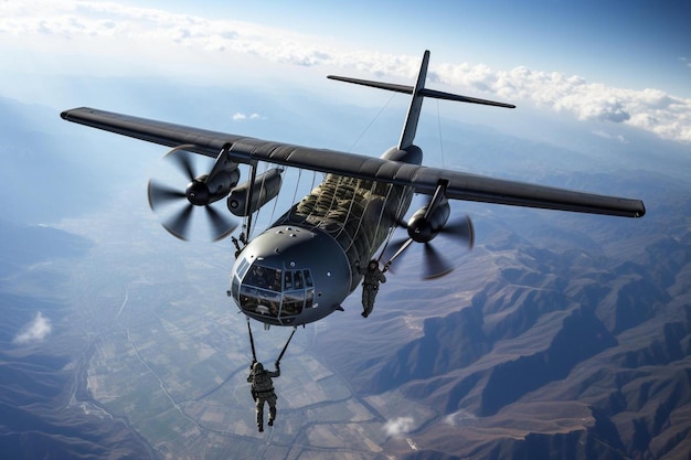 Photo a plane with a camouflaged tail and a pilot holding a rope.