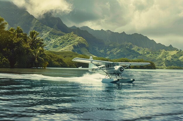 Photo a plane with the letters l on it is landing on the water