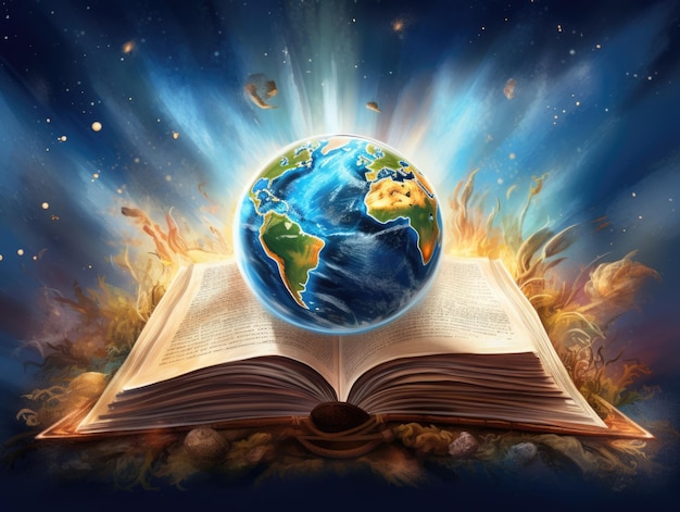 The Planet Earth coming out of an open book