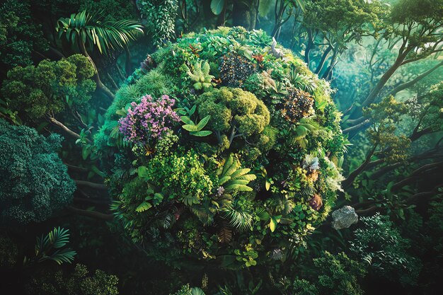 Photo planet earth covered in lush greenery surrounded by clouds symbolizing global environmental sustain