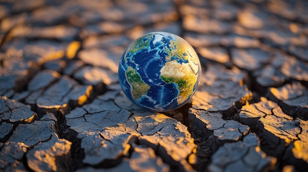 Photo planet earth on cracked dry ground symbolizing climate change and global warming ai generated