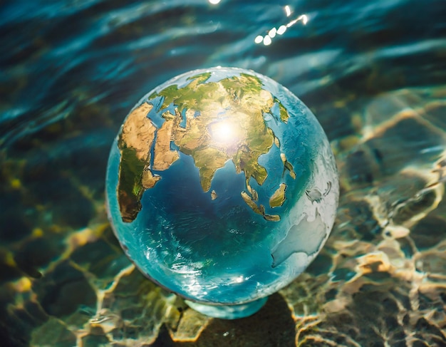 planet earth in the form of a globe in transparent water solar photo