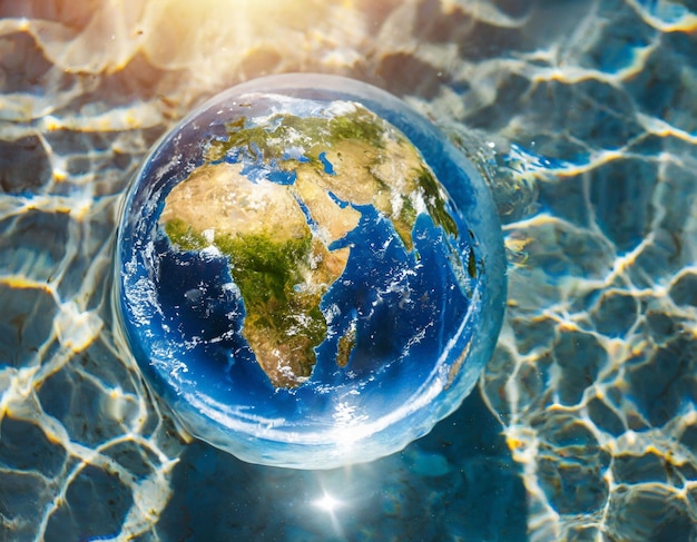 planet earth in the form of a globe in transparent water solar photo