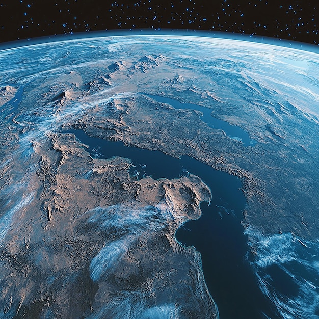 Photo a planet earth from space showing a blue planet with stars in the background