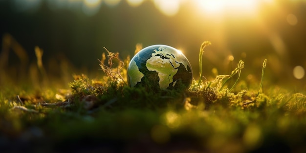 Planet earth on green background World environment day and Earth day Generative Ai