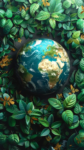 Planet earth in green foliage top view